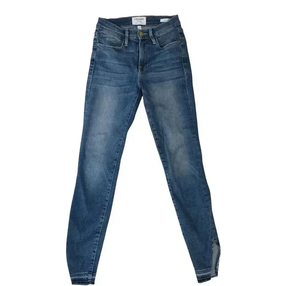 Frame Le High Skinny Jeans in Revere Blue Released Factory Hem 24 - Picture 2 of 6